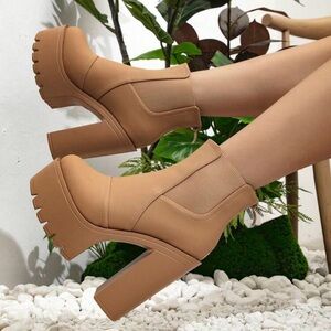 Stylish Tan Platform Ankle Boots
